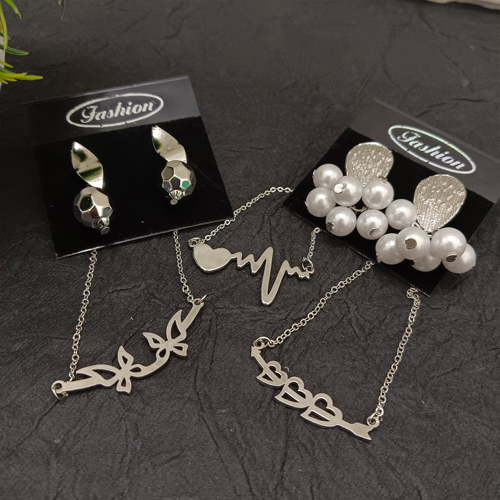 Bhavi Jewels 2 Earrings + 3 Chain Pendant Combo
