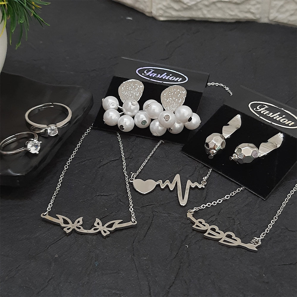 Bhavi Jewels 2 Earrings + 3 Chain Pendant  + Couple Ring Combo