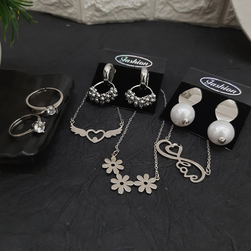 Bhavi Jewels 2 Earrings + 3 Chain Pendant  + Couple Ring Combo