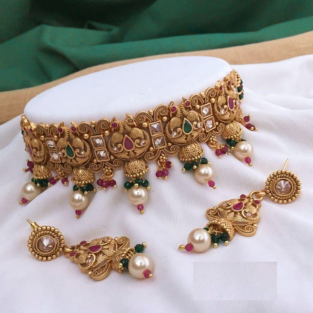 Bhavi Jewels Gold Plated Kundan Choker Necklace Set