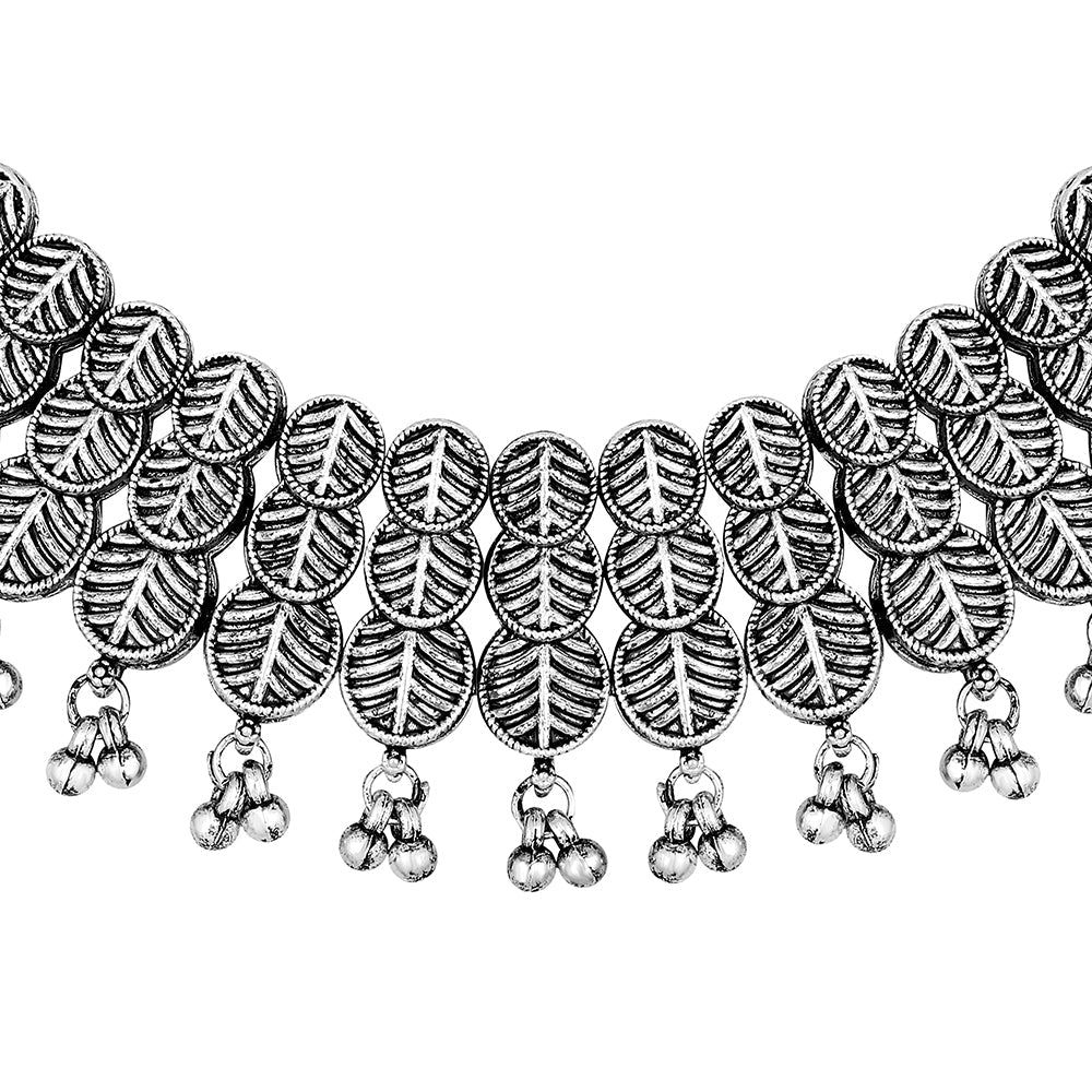 JewelMaze Oxidised Plated Choker Necklace Set - AZJMSE23JS0029