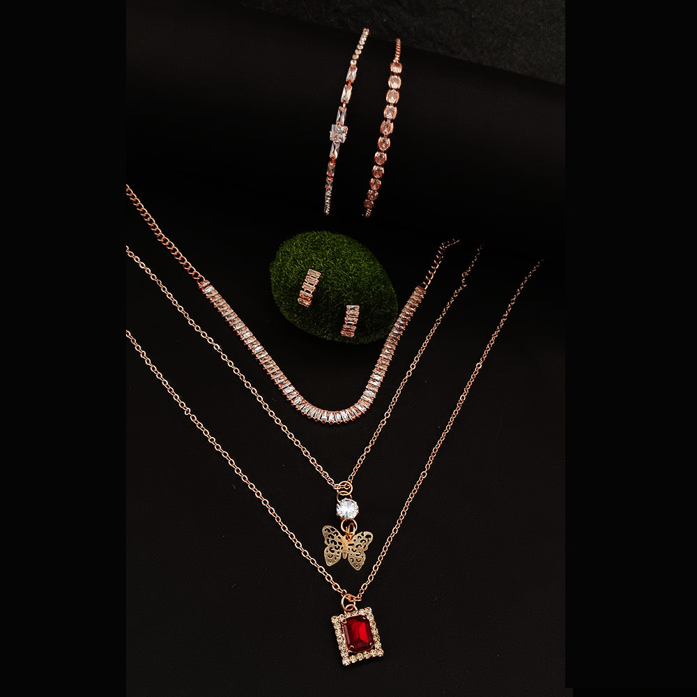 Bhavi Jewels AD Diamond Rose Gold Jewellery Combo