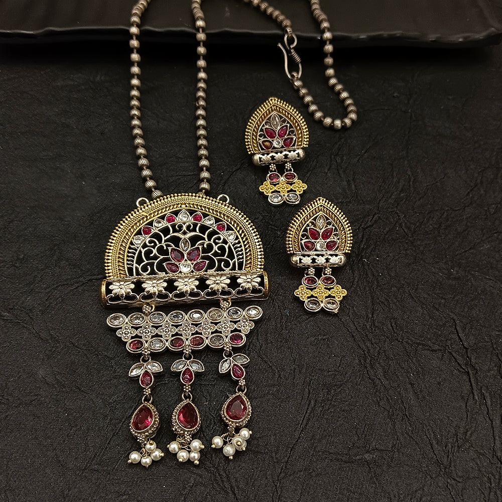 Bhavi Jewel 2 Tone Plated Kundan And Pearl Long Necklace Set