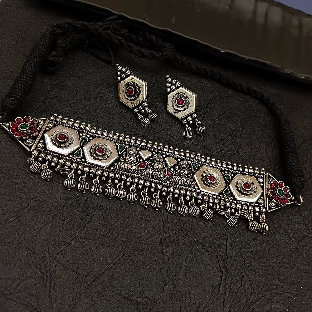 Bhavi Jewel Oxidised Plated  Kundan Stone Choker Necklace Set