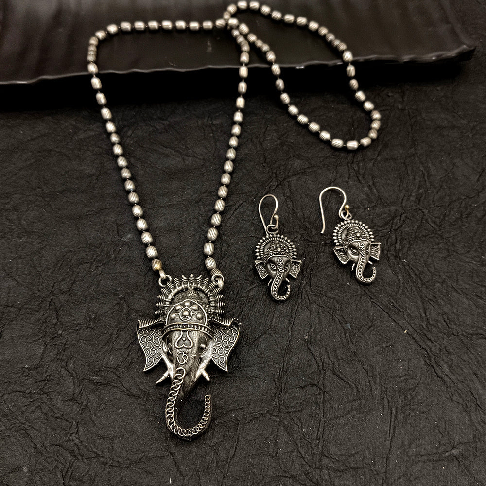 Bhavi Jewel Oxidised Plated Ganesha Necklace Set