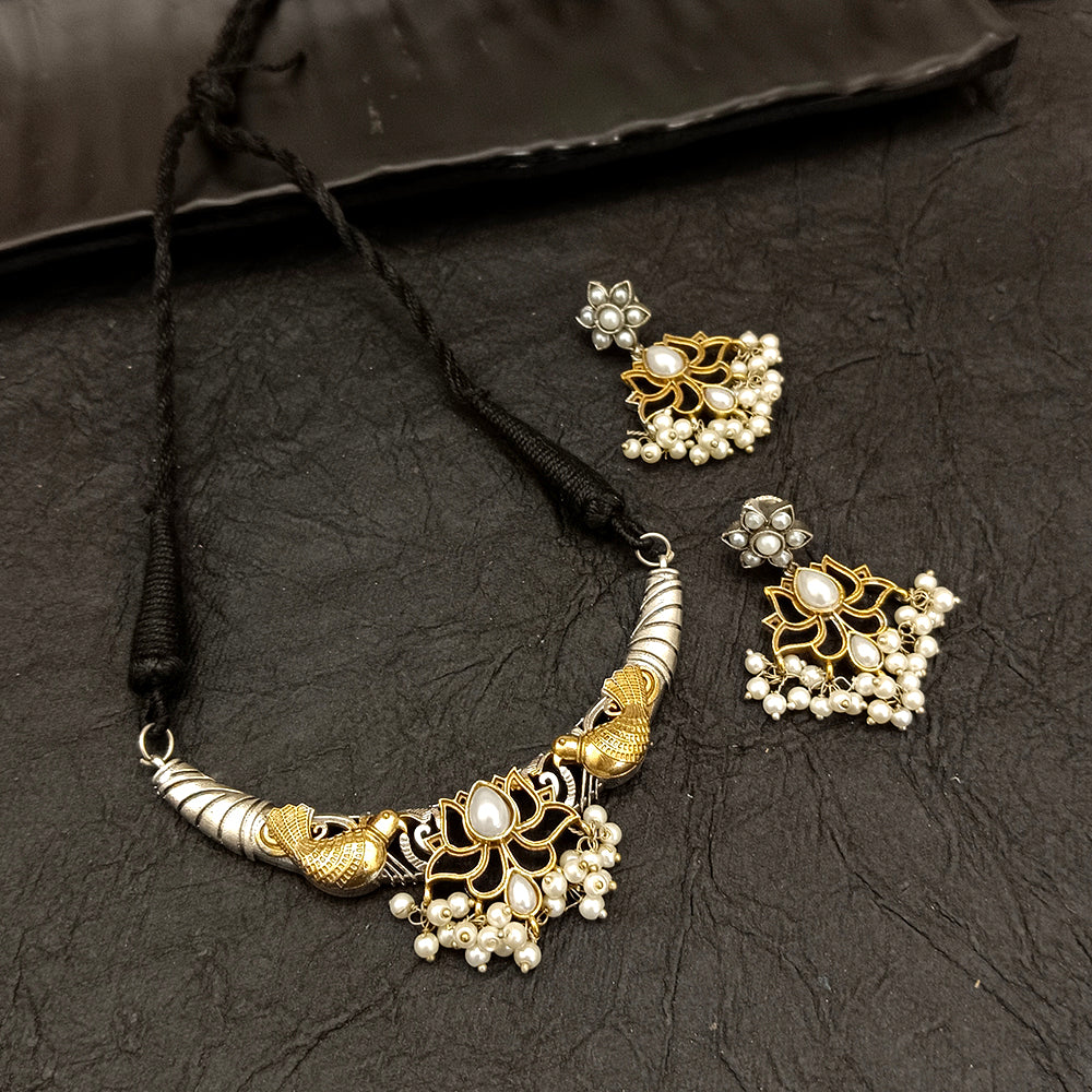 Bhavi Jewel 2 Tone Kundan Stone Pigeon Pearl Necklace Set