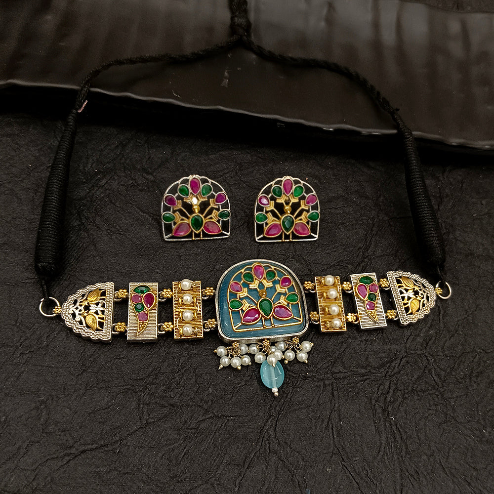 Bhavi Jewel  2 Tone Plated Crystal Stone Choker Necklace Set