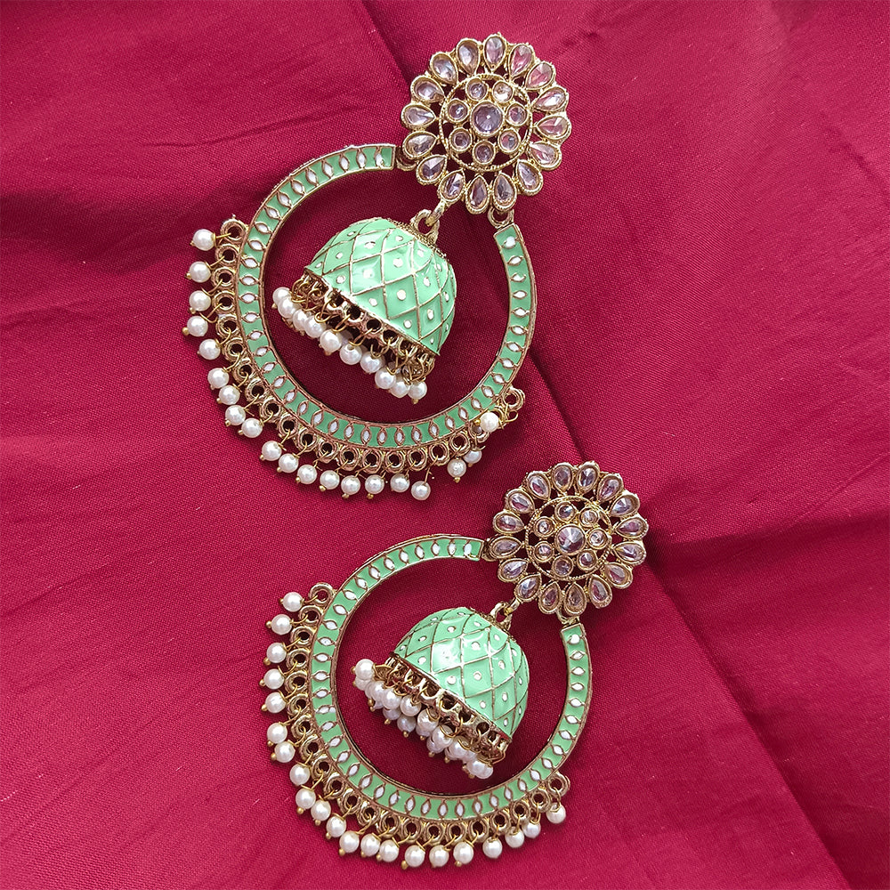 Bhavi Jewels Kundan Stone And Meenakari Jhumkis And Dangler Earrings