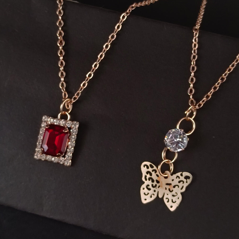 Bhavi Jewels AD Diamond Rose Gold Jewellery Combo