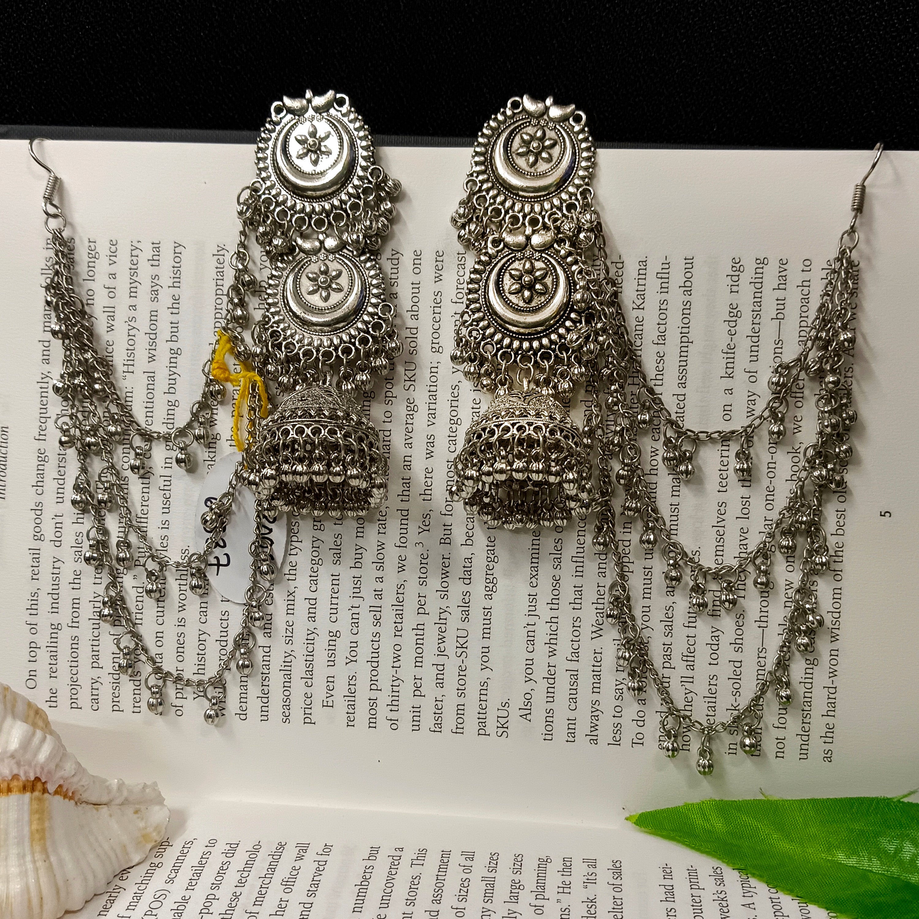 JewelMaze Oxidised Plated Dangler Earrings With Chain -RE54EL402866