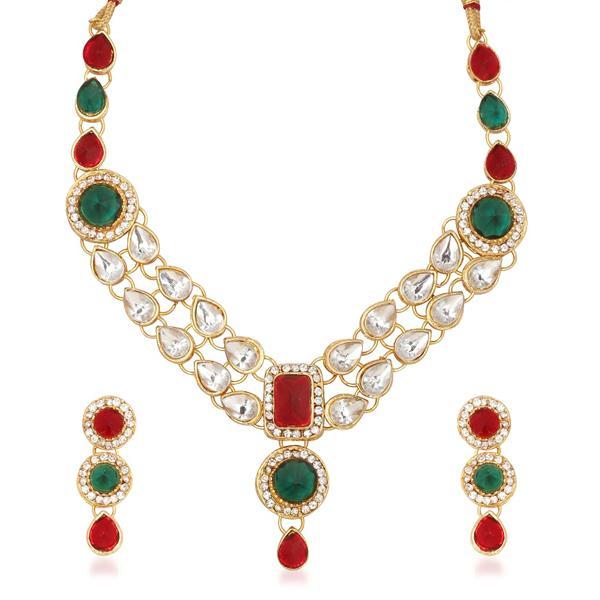 JewelMaze Kundan Stone Gold Plated Necklace Set