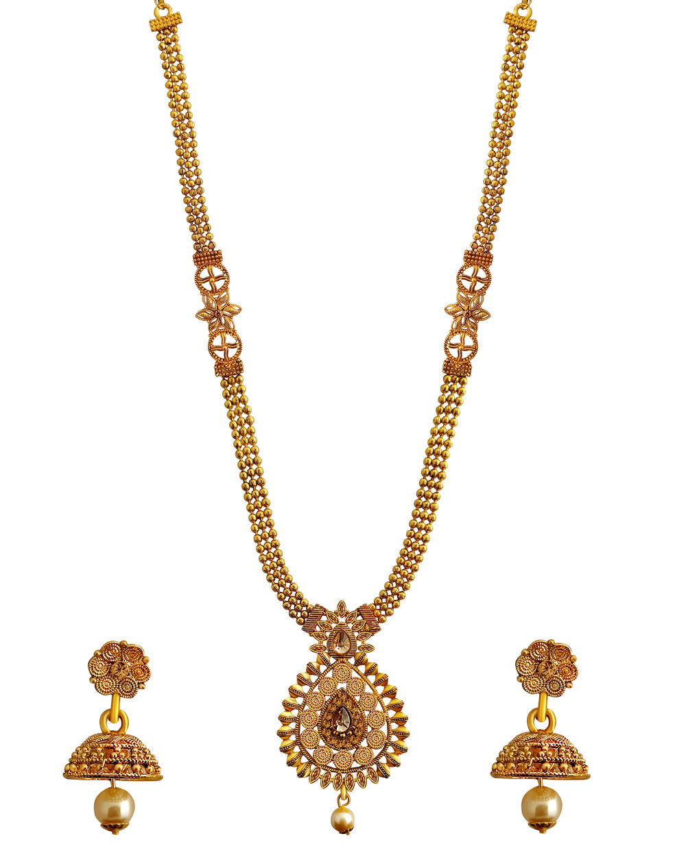 Gold haram necklace set deals with price