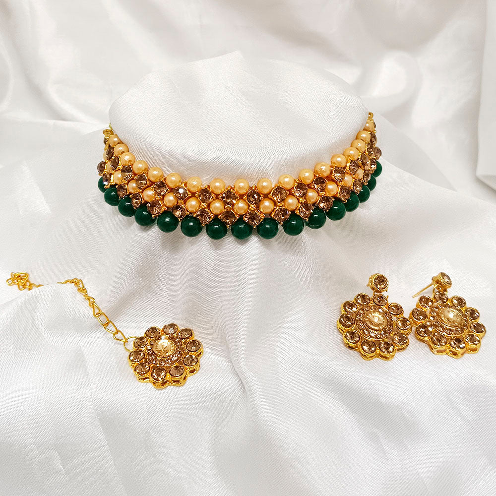 Bhavi Jewels Crystal Stone Gold Plated  Necklace Set