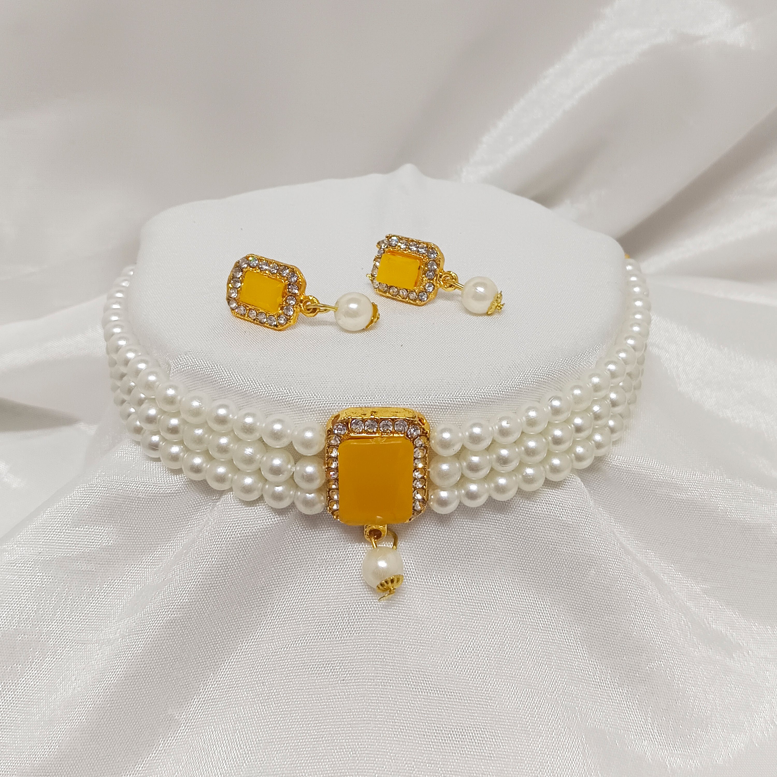 Bhavi Jewels Austrian Stone Gold Plated  Necklace Set
