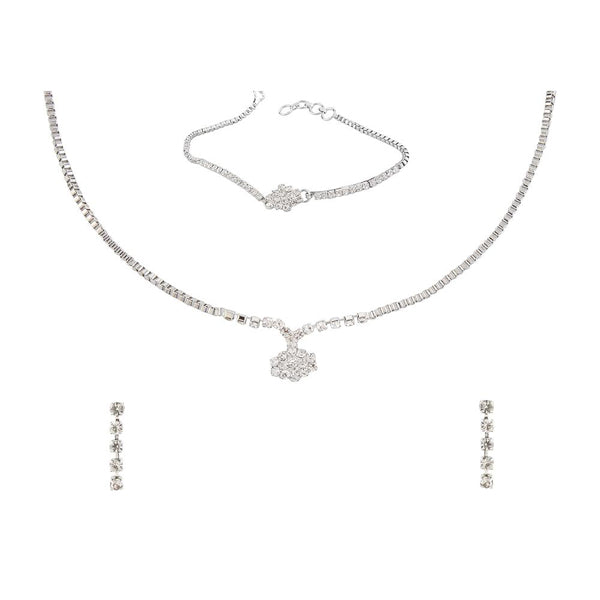 Eugenia Austrian Stone Silver Plated Necklace Set With Bracelet