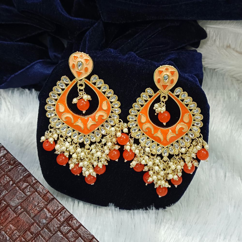 JewelMaze Meenakari & Kundan Stone Gold Plated Dangler Earrings