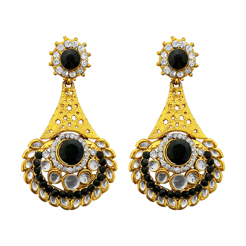 Kriaa Austrian Stone Black Gold Plated Kundan Earrings