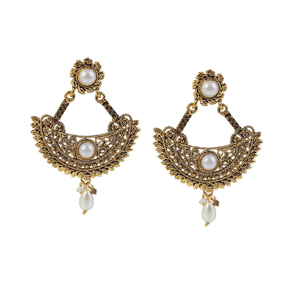 Bhavi Jewels Gold Plated White Pearl Dangler Earrings