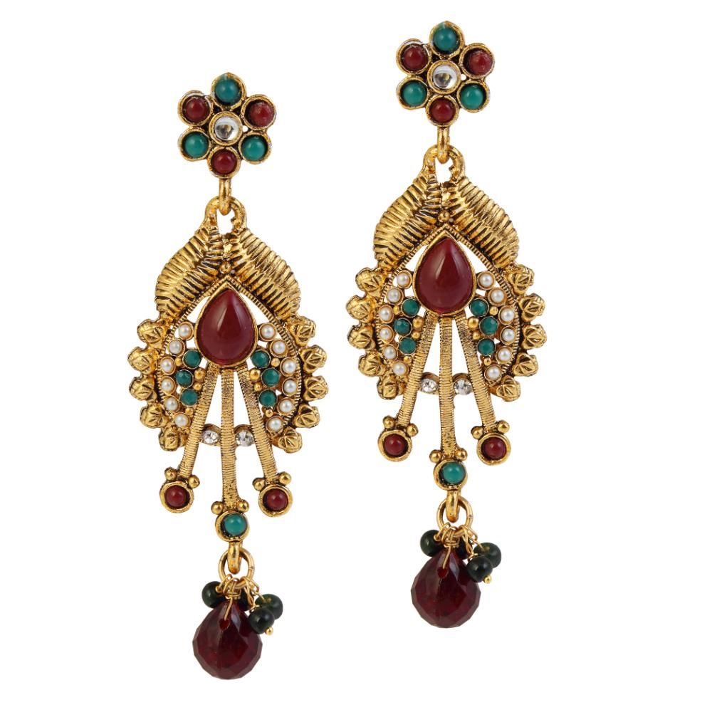 Bhavi Jewels Pota Stone Gold Plated Dangler Earrings