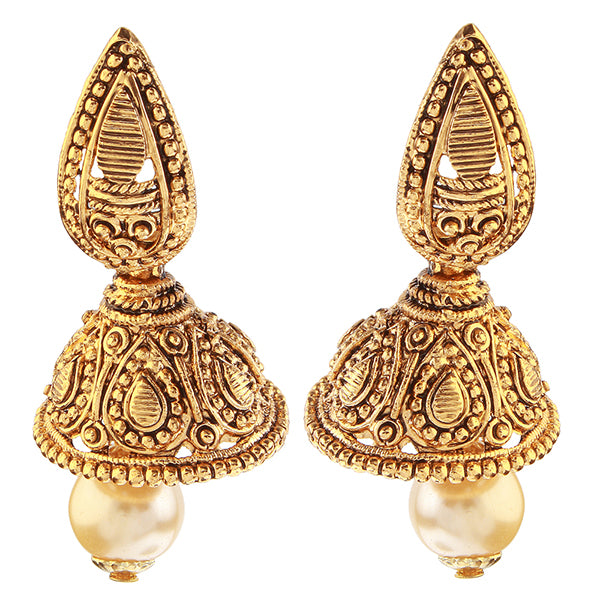 The99jewel Zinc Alloy Gold Plated Pearl Drop Jhumkis