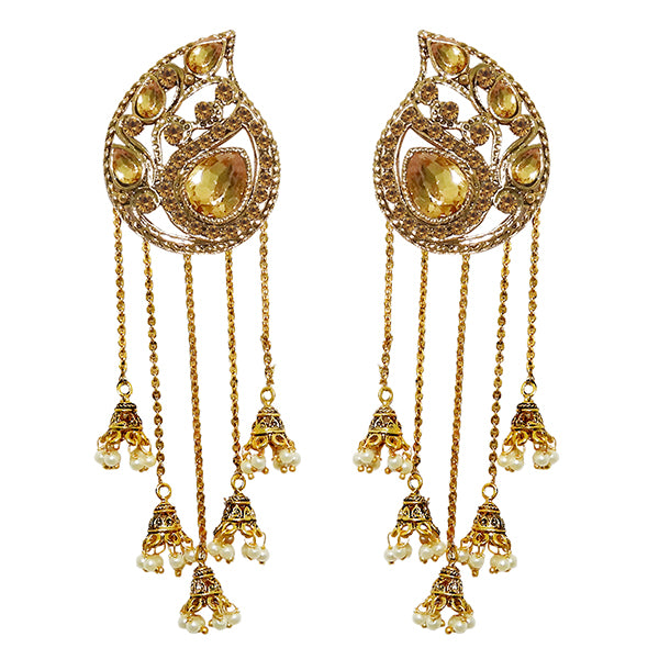 Kriaa Pearl Gold Plated Drop Roll chain Earrings