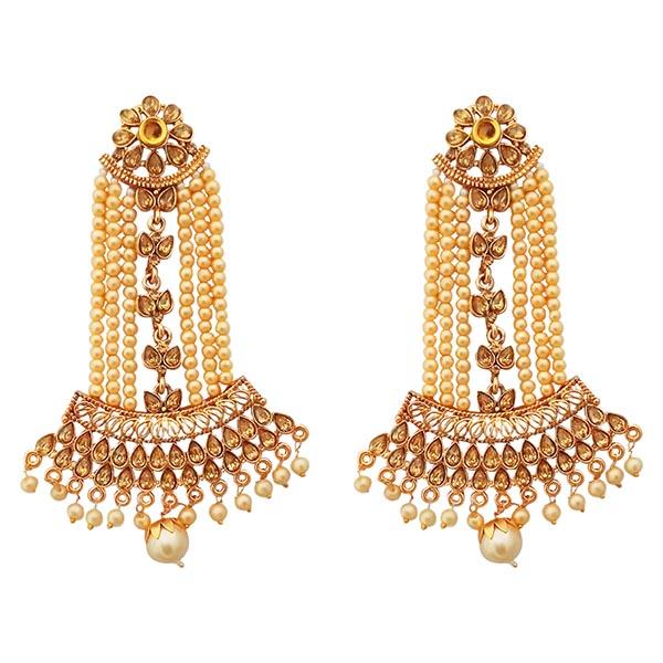 Kriaa Gold Plated Brown Austrian Stone Pearl Dangler Earrings