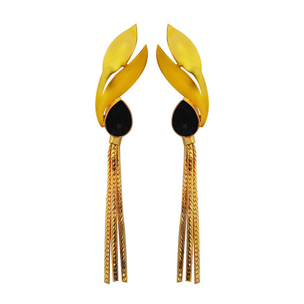 Infinity Black Resin Stone Gold Plated Dangler Earrings
