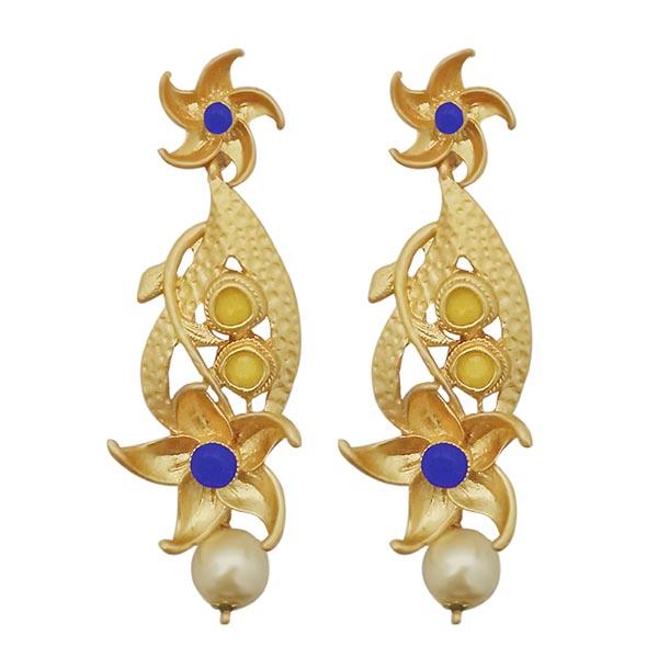 Infinity Blue Austrian Stone Pearl Drop Gold Plated Dangler Earrings