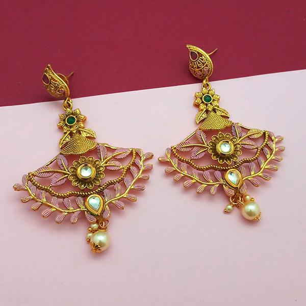 Nikita Arts Gold Plated Stone And Pink Meenakari Copper Matte Dangler Earrings