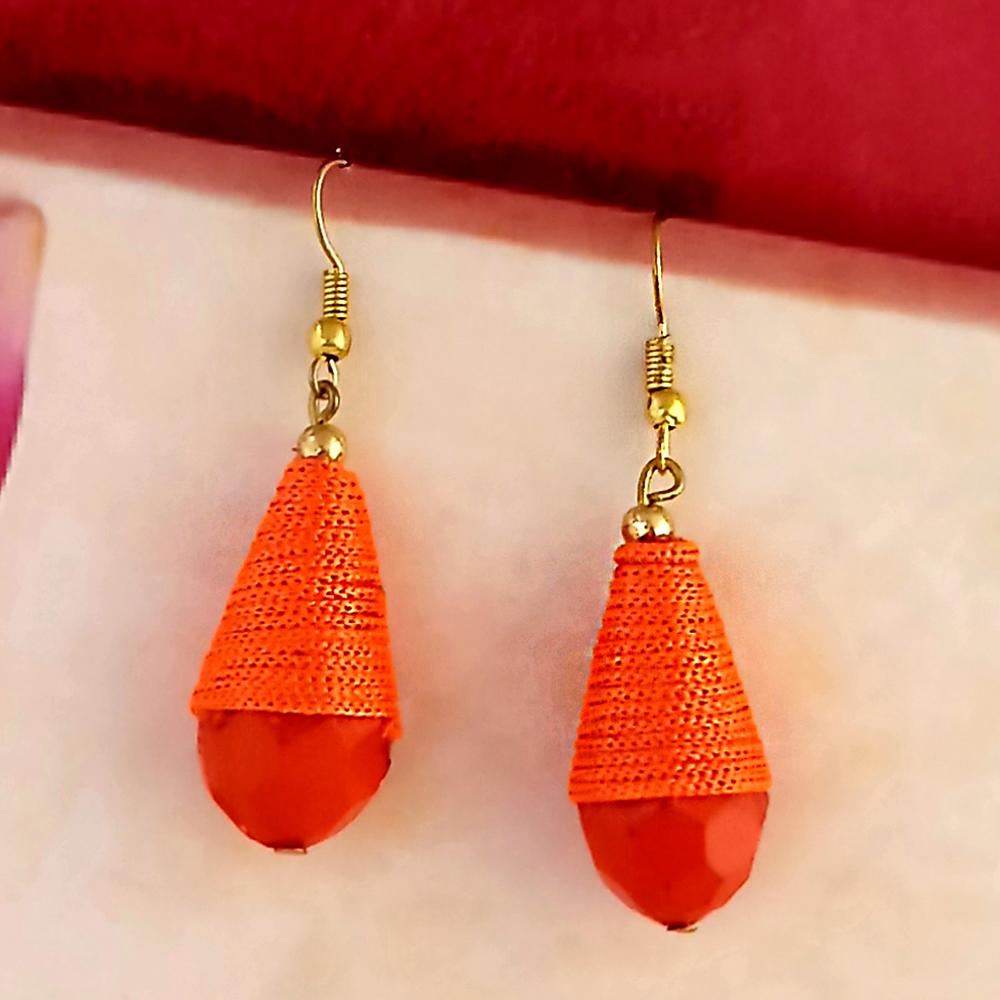 Jeweljunk Orange Gold Plated Thread Earrings - 1317510