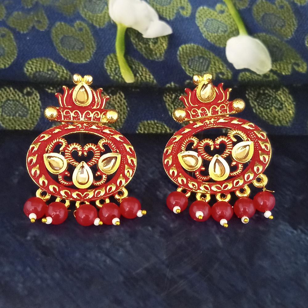 Woma Red Matte Meenakari Dangler Beads Drop Earrings - 1318092F