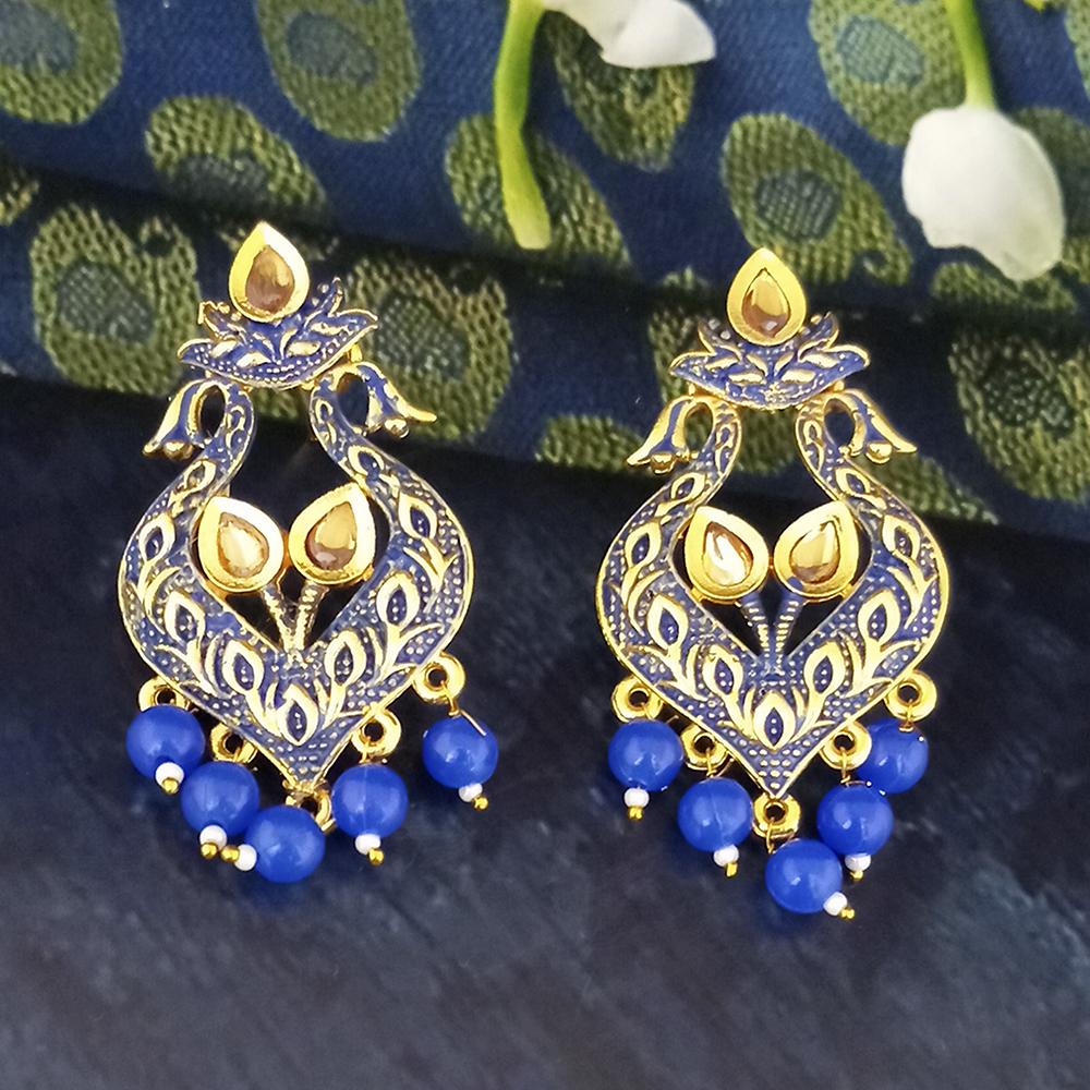 Woma Blue Matte Meenakari Dangler Beads Drop Earrings - 1318094G