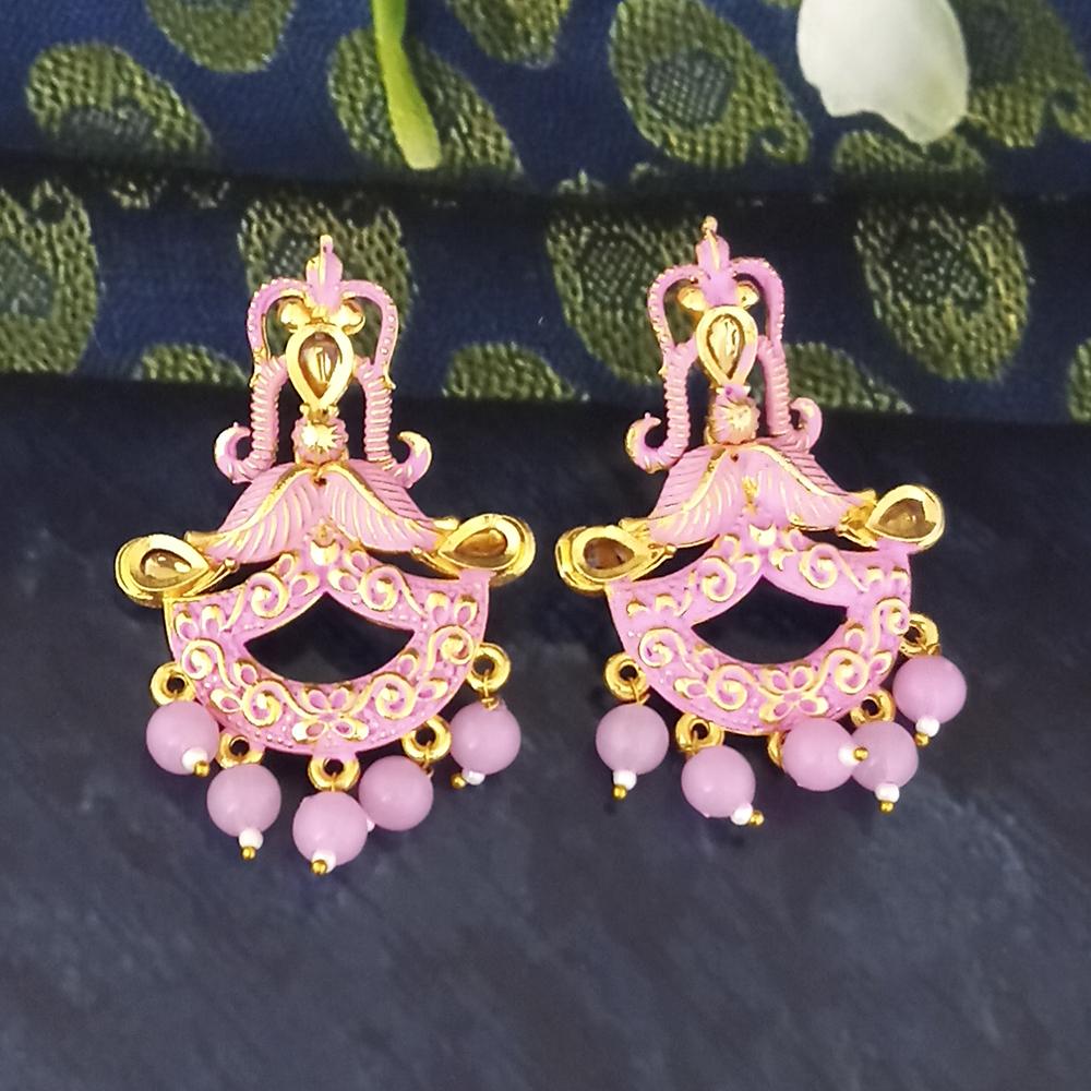Woma Pink Matte Meenakari Dangler Beads Drop Earrings - 1318095A