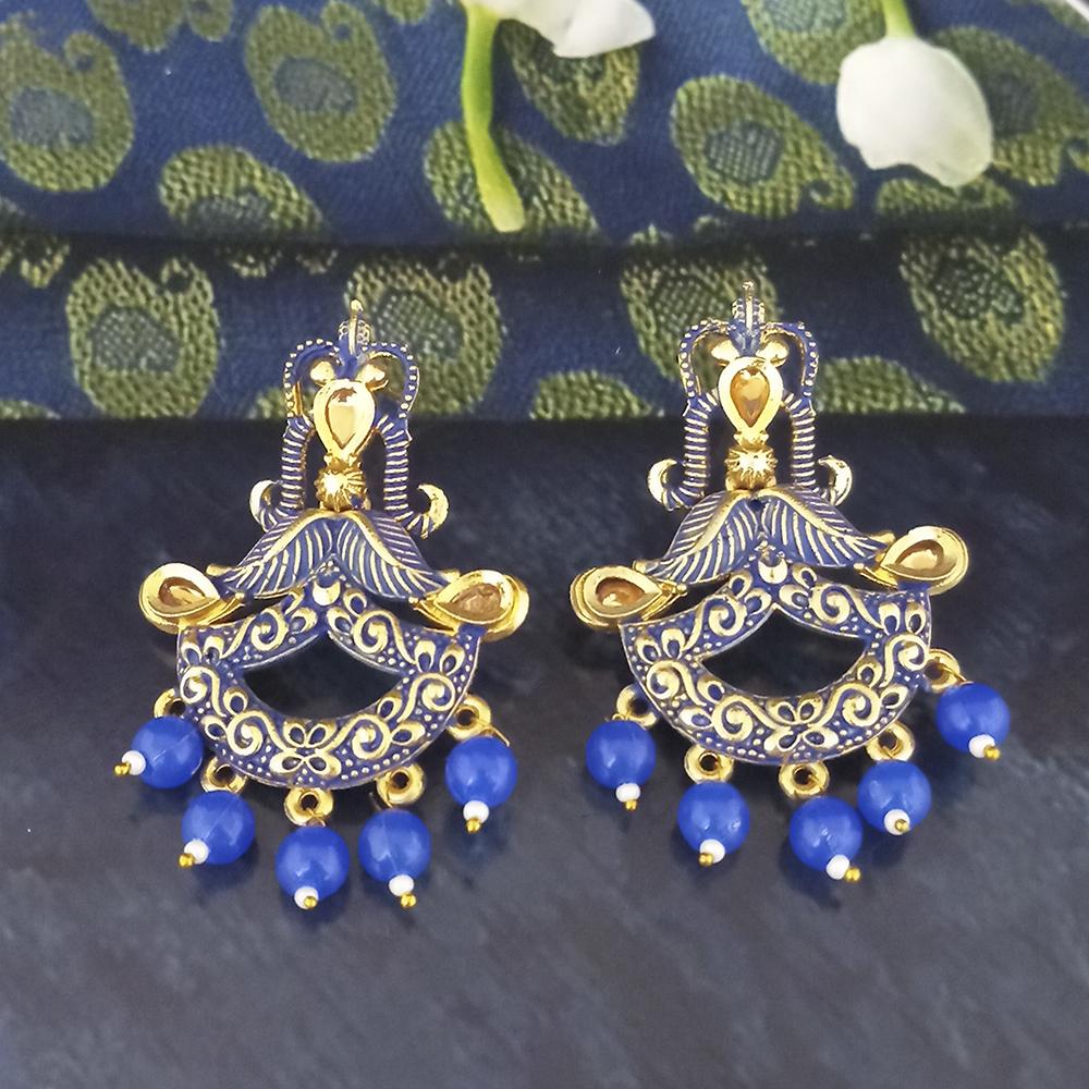 Woma Blue Matte Meenakari Dangler Beads Drop Earrings - 1318095G