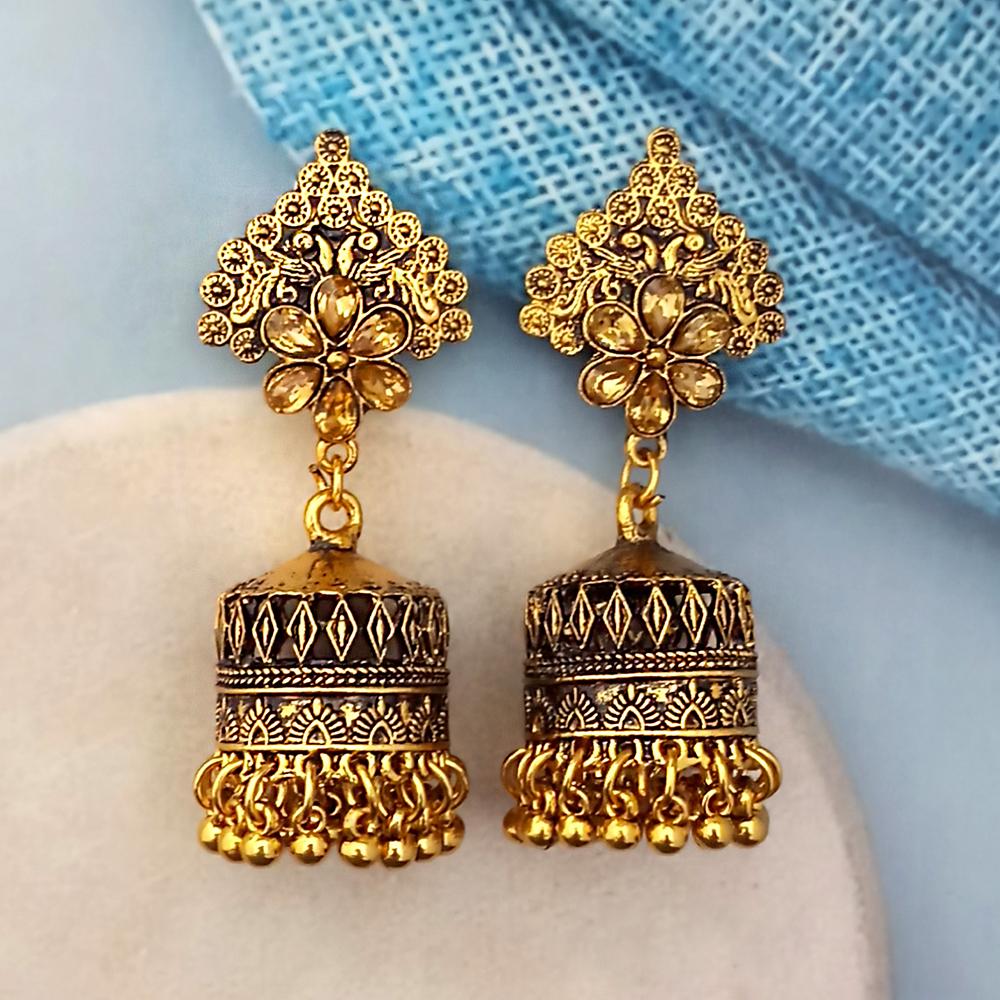 Woma Brown Austrian Stone Gold Plated Jhumka Earrings - 1318343F
