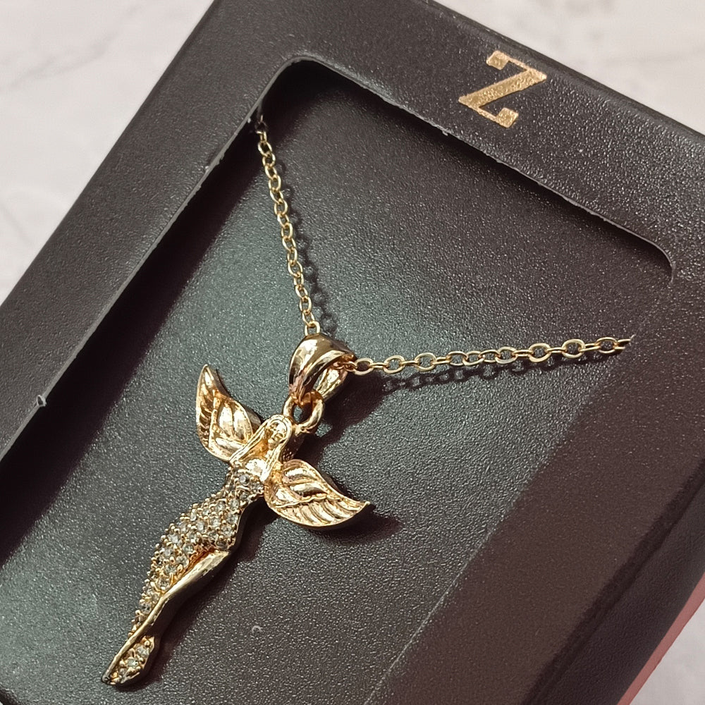 The Z Collection Rose Gold Plated AD Angel Chain Pendant