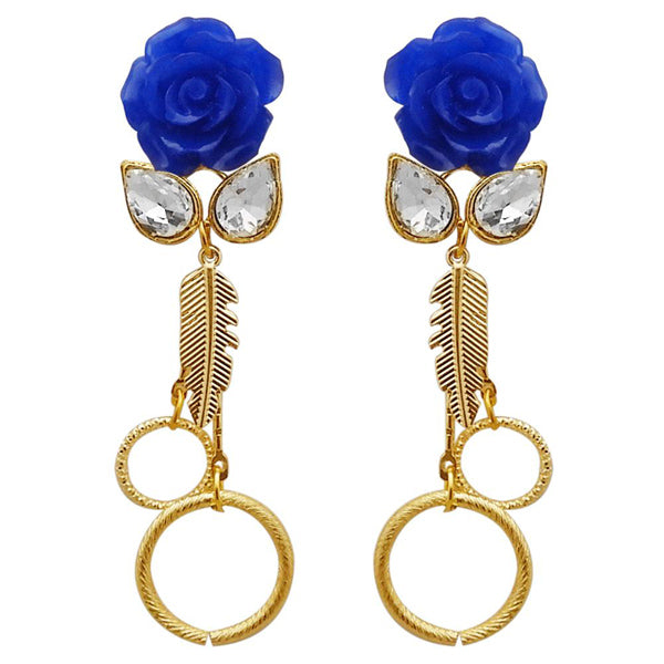 Kriaa Resin Stone Gold Plated Floral Dangler Earrings