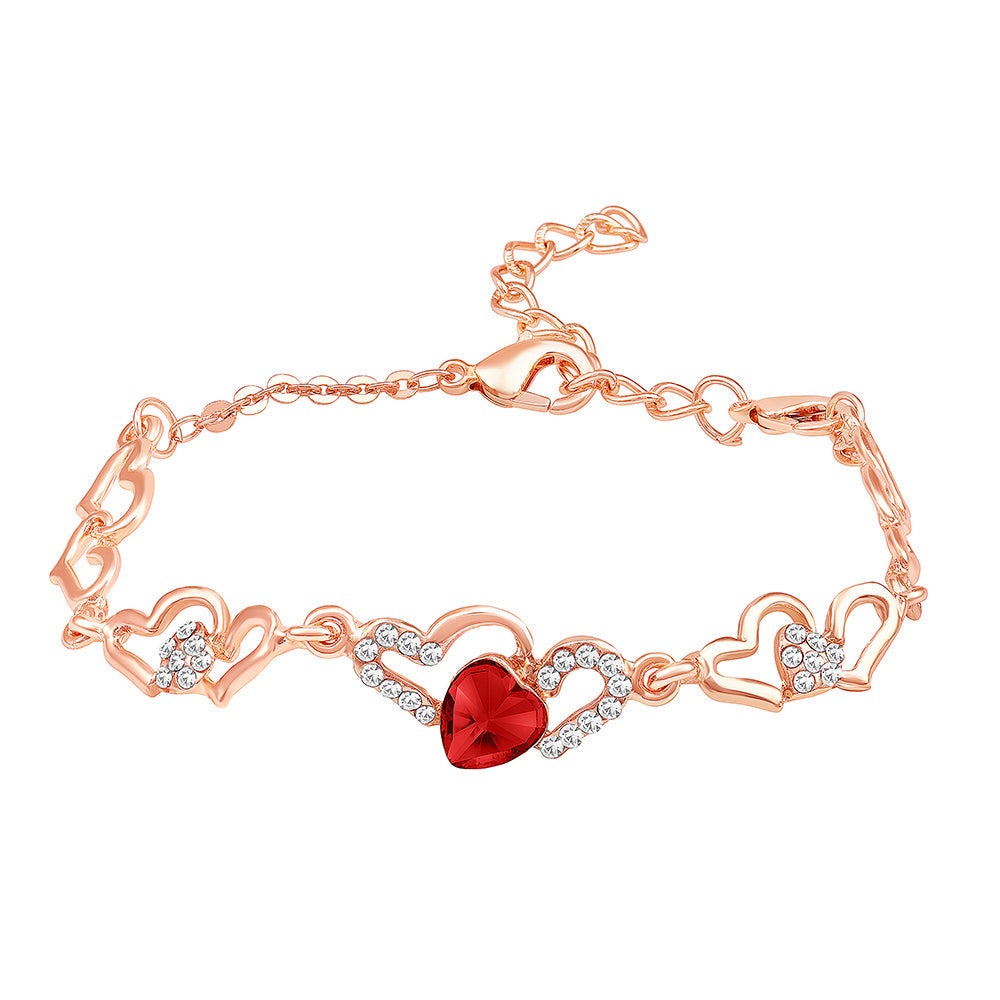 Mahi Valentine Special Lovely Red Heart Link Bracelet with Glittering Crystal stones for Girls (BR1100484ZRed)