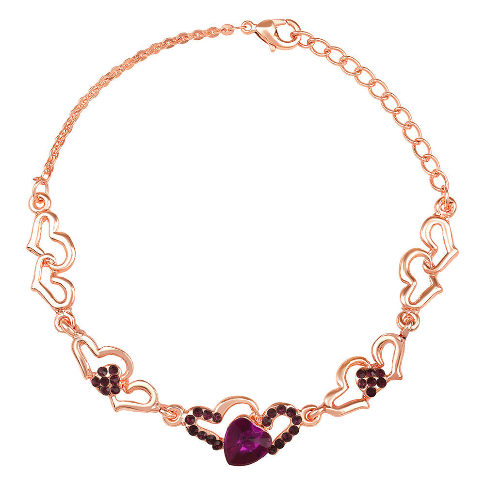 Mahi Valentine Special Lovely Purple Heart Link Bracelet with Glittering Crystal stones for Girls (BR1100485ZPur)