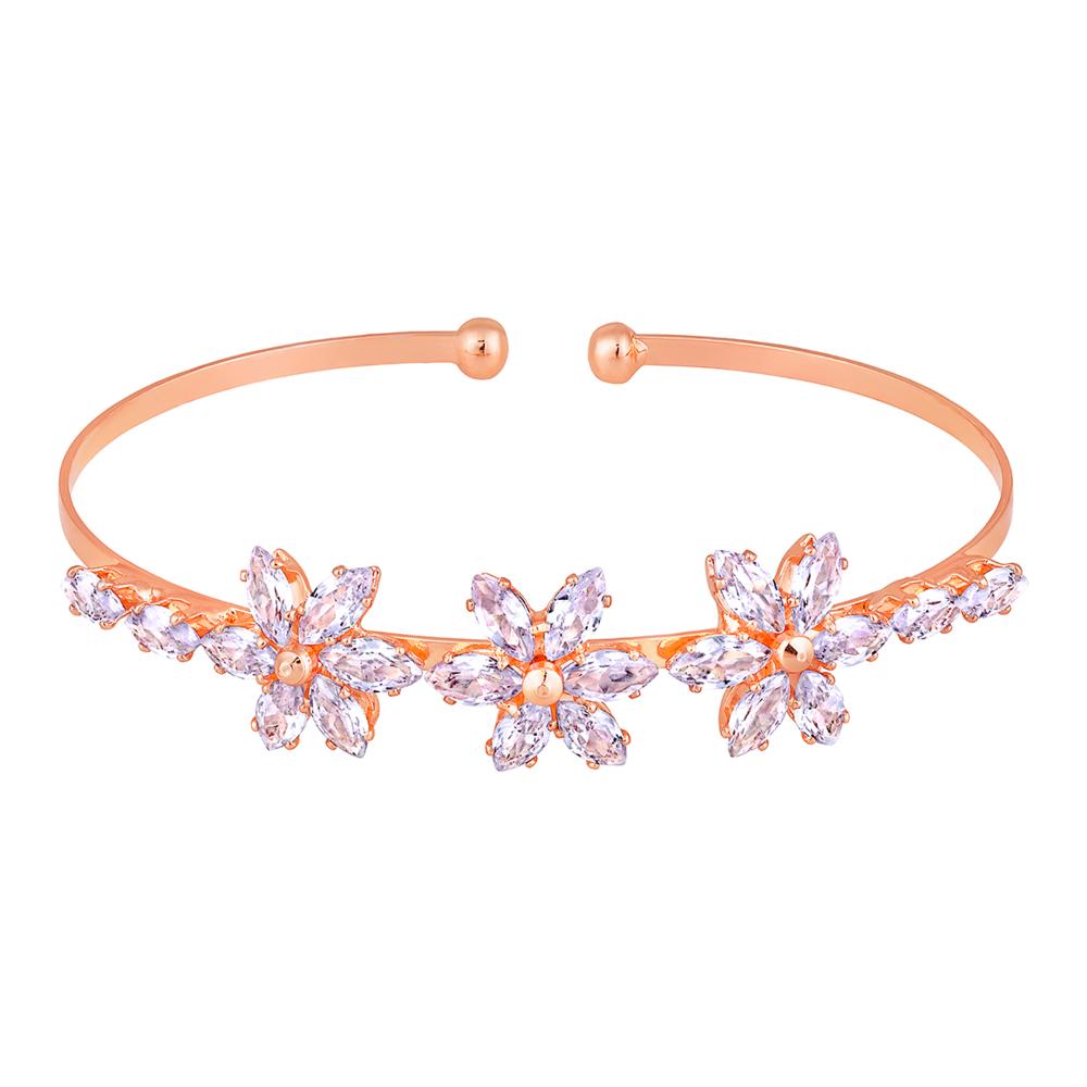 Mahi Floral Shaped CZ Studded Adjustable Kada / Bracelet for Women