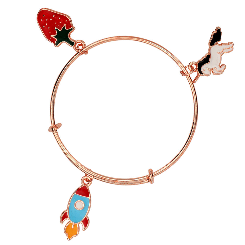 Mahi Rocket, Strawbery and Shaped unicorn Colorful Enamel Work Charms Rose Gold Bracelets for Girls (BRK1100811Z)
