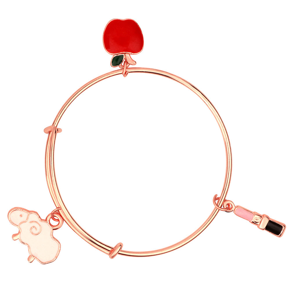 Mahi Rose Gold Ship & Apple Shaped Colorful Enamel Work Charms Girls Bracelets (BRK1100824Z)
