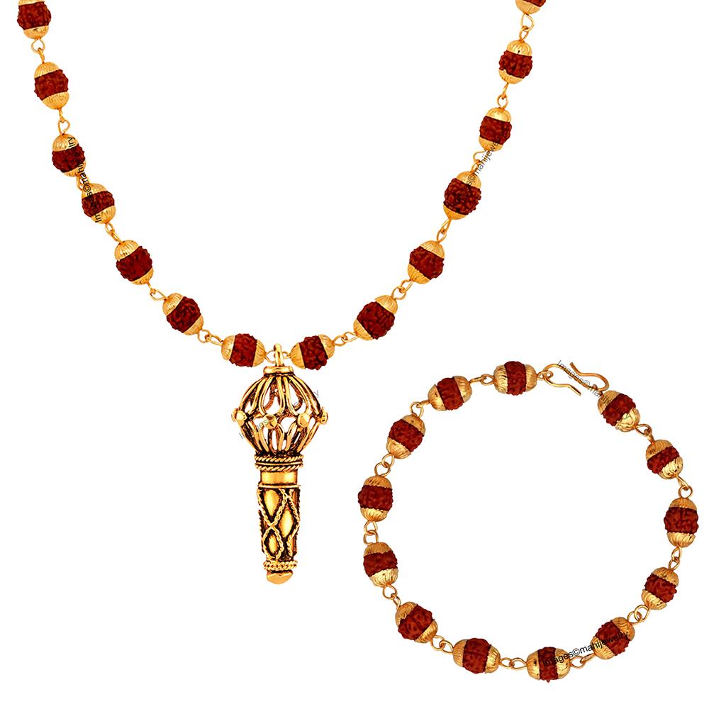 Mahi Combo of Hanuman Gada Pendant with 24 Inch Rudrakshaaa Mala and Bracelet for Men (CO1105148G)