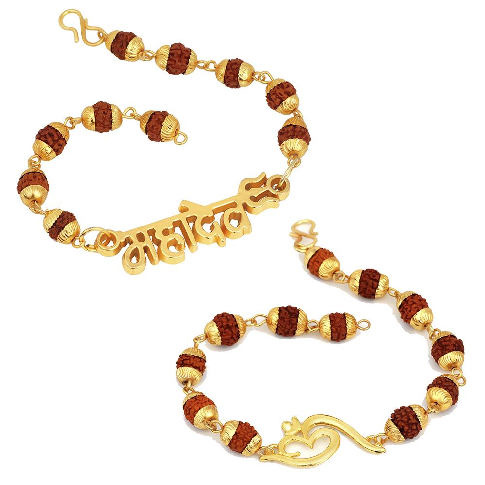 Mahi Combo of Om Mahadev Trishul Bracelets with Rudrakshaa for Men (CO1105190G)