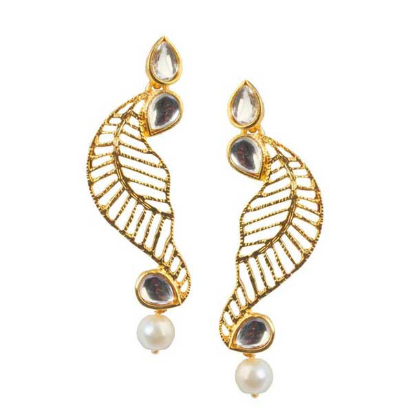 Aurum Kundan Gold Plated Leaf Dangler Earrings