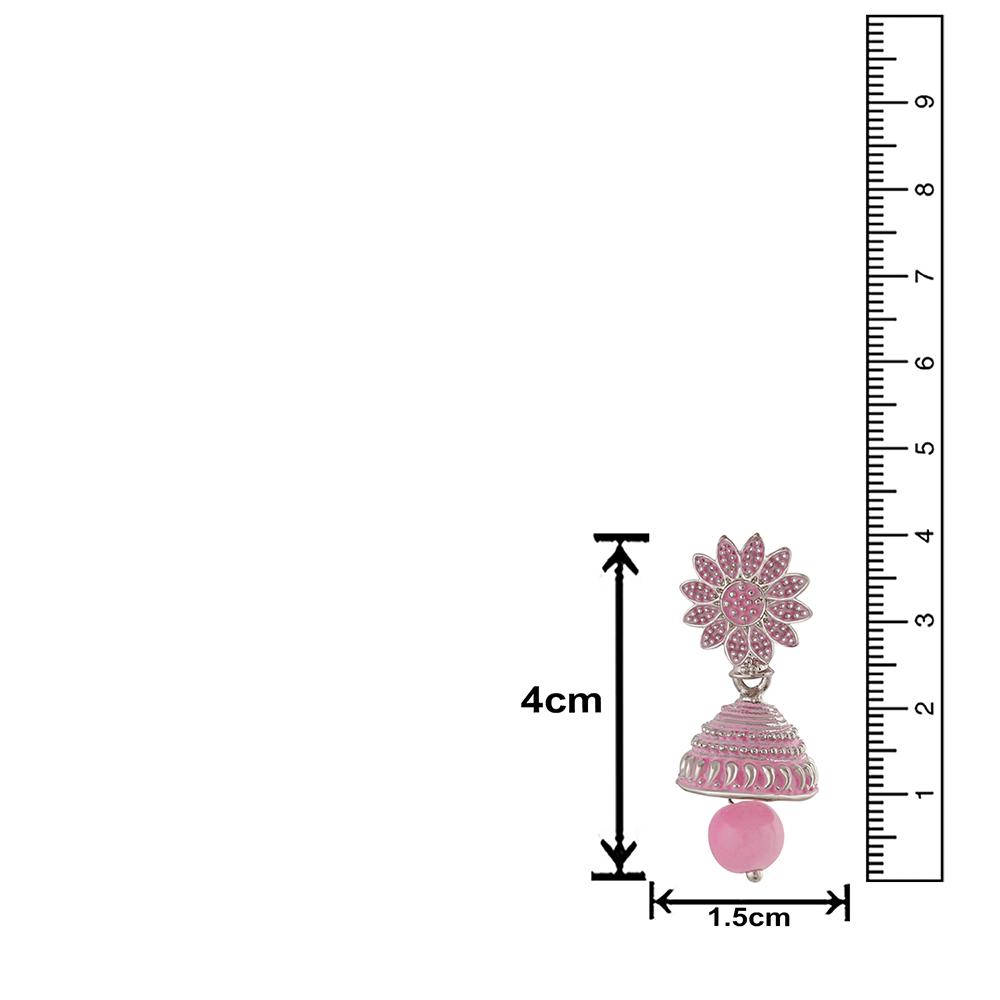 Mahi Meenakari Work Light Pink Artificial Bead Floral Jhumka Drop Earrings for Women (ER1109687R)