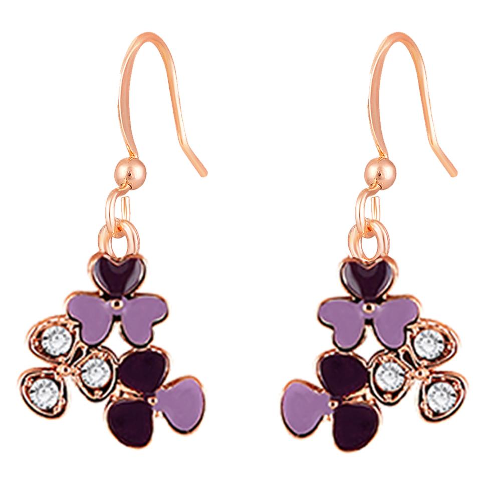 Mahi Purple Meenakari Work and Crystals Floral Earrings