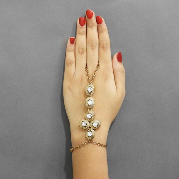 Apurva Pearls Gold Plated Glass Stone Chain Hand Harness