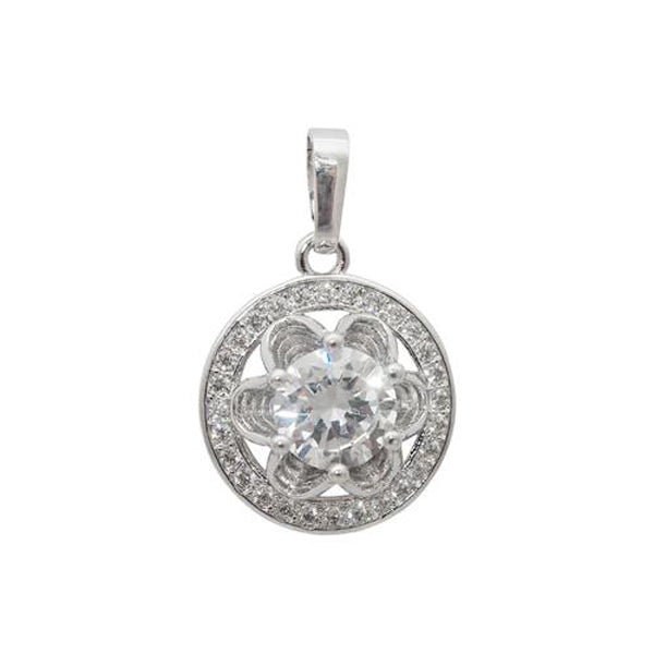 Romance Cubic Zirconia Diamond Round Silver Plated Pendant