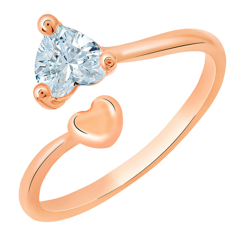 Mahi Rose Gold Plated Dual Heart Adjustable Finger Ring with Cubic Zirconia for Women (FR1103158ZWhi)